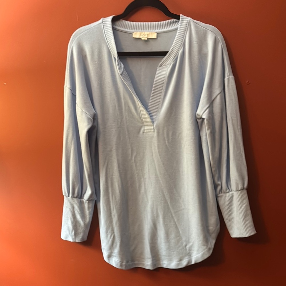 LOFT Blue‎ Top with Cuffed Sleeves
